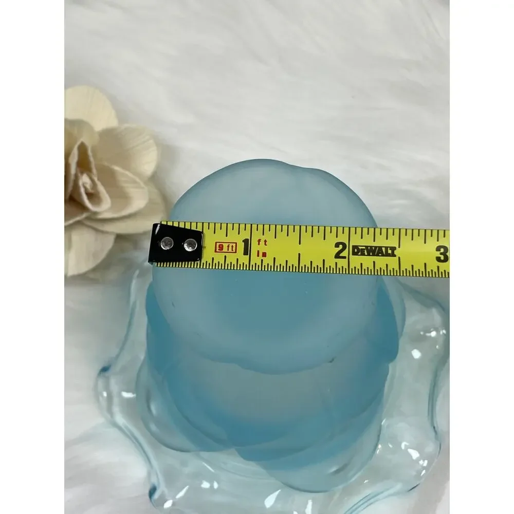 Vintage Viking Glass Cabbage Leaf Compote Bowl with Blue Frosted Finish 4